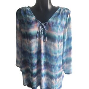 A.n.a Multi Colored Lace Up Neckline Blouse XL